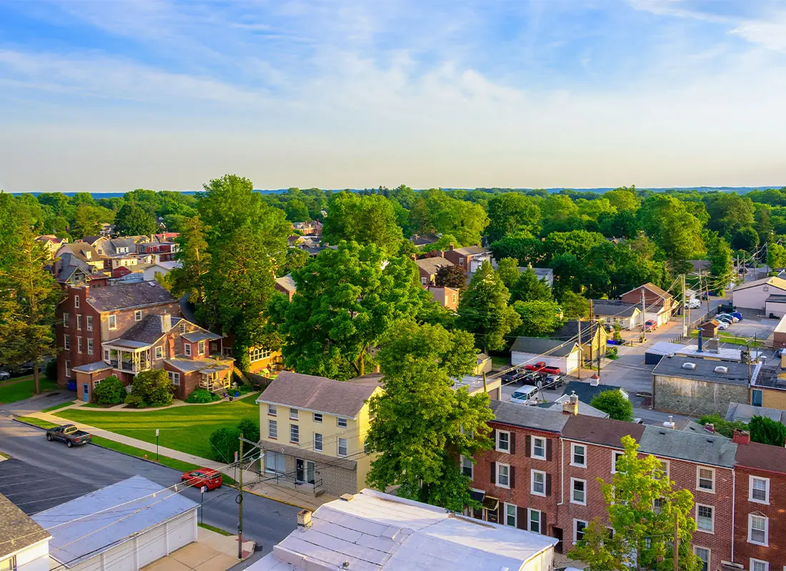 Shillington, PA - Aerial View of Suburban Houses and Sunset Sky in West Chester Pennsylvania